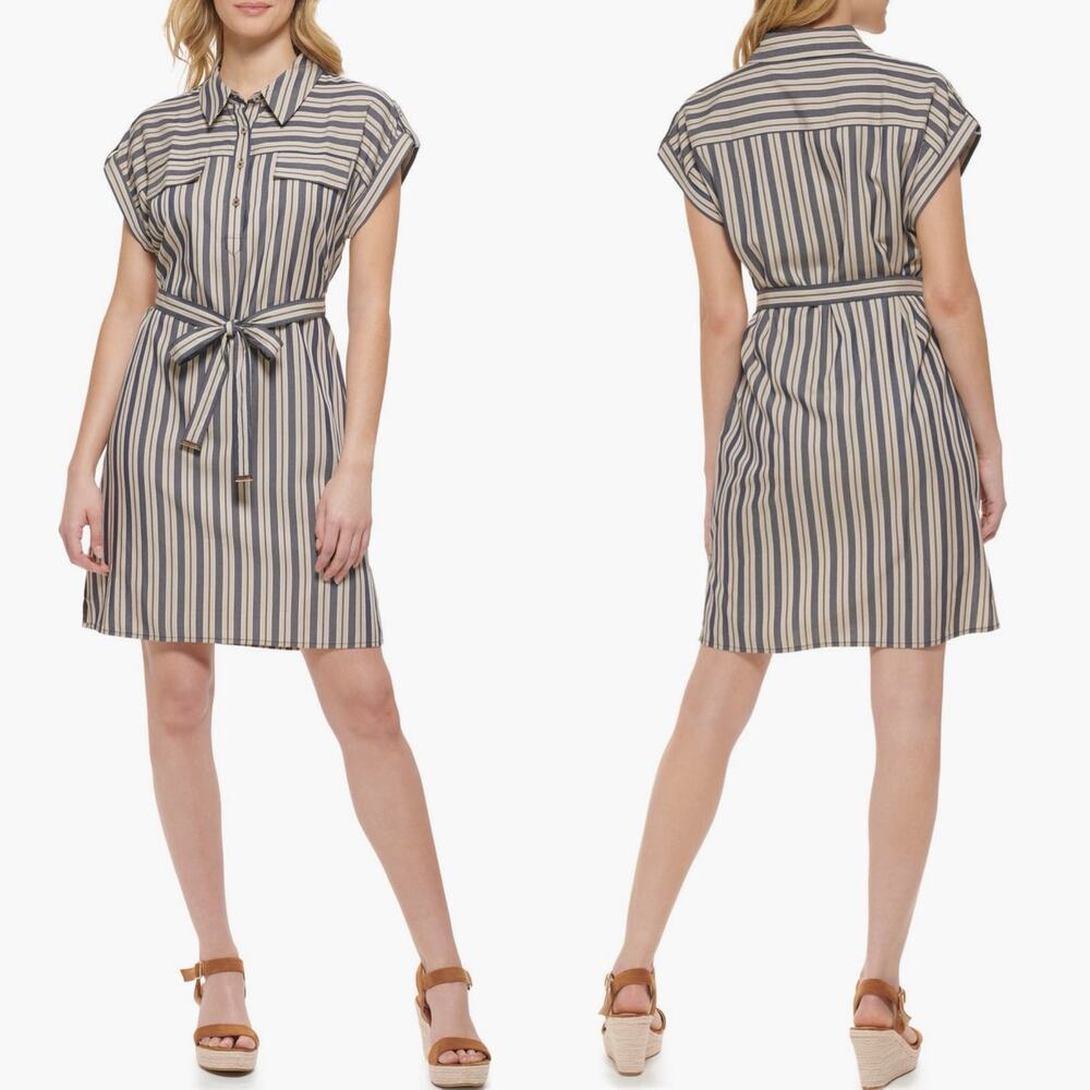 Tommy Hilfiger Canopy Stripe Shirt Dress in Sky Captain Multi, Size 14